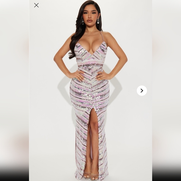 Fashion Nova Dresses & Skirts - Fashion Nova Pink Silver Sequin Embellished Maxi Dress